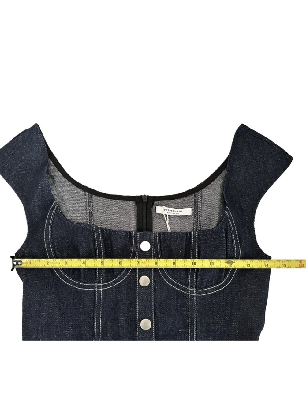 Peppermayo | Isabella Denim Bustier Dress Size 4 Blue Fit Flare Cap Sleeves - Picture 13 of 15